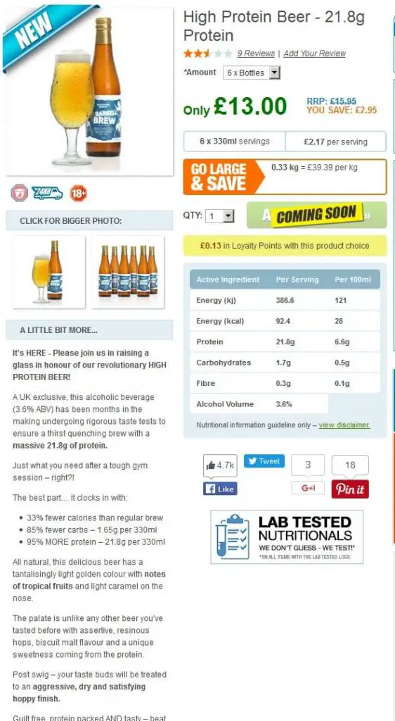 protein beer nutrition facts